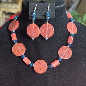 Handcrafted Strawberry Quartz & Hematite Gemstone necklace & earrings set.